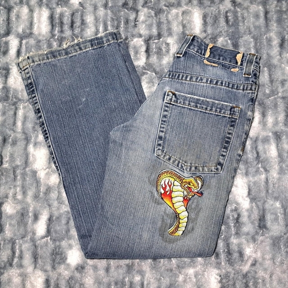 Vintage y2k JNCO Premium Jeans Denim Distressed Embroidered Rattle Snake
